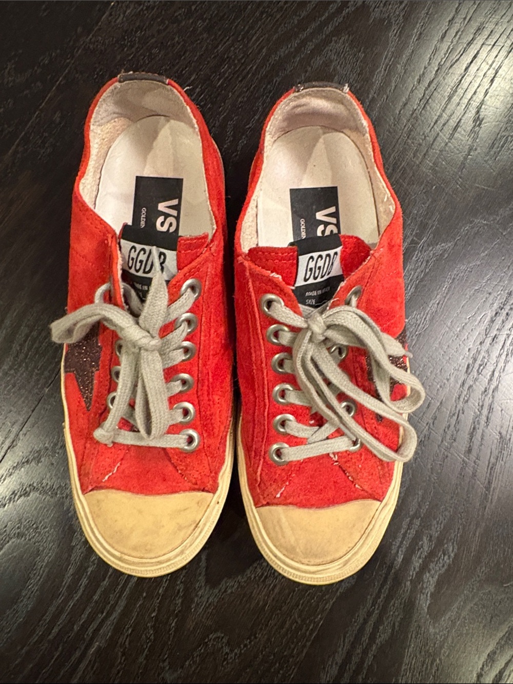 Golden Goose Red Suede Low-Top Sneakers